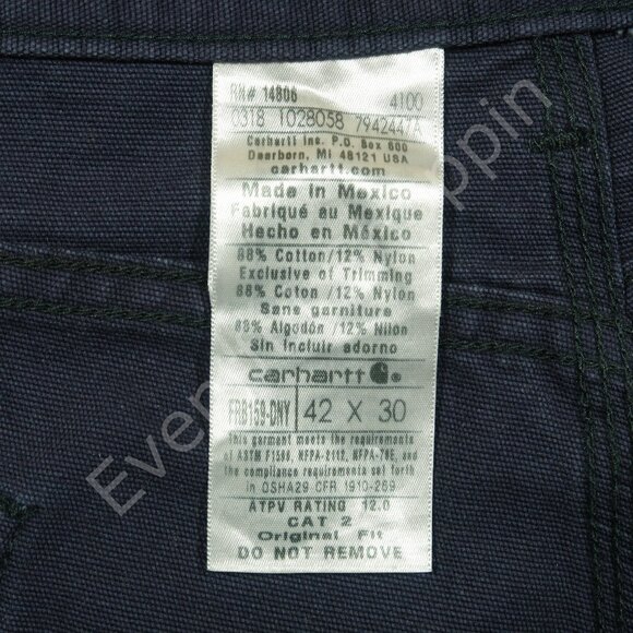 Carhartt Pants Mens 42 Blue Flame Resistant Cargo Cat 2 Canvas - Picture 5 of 6